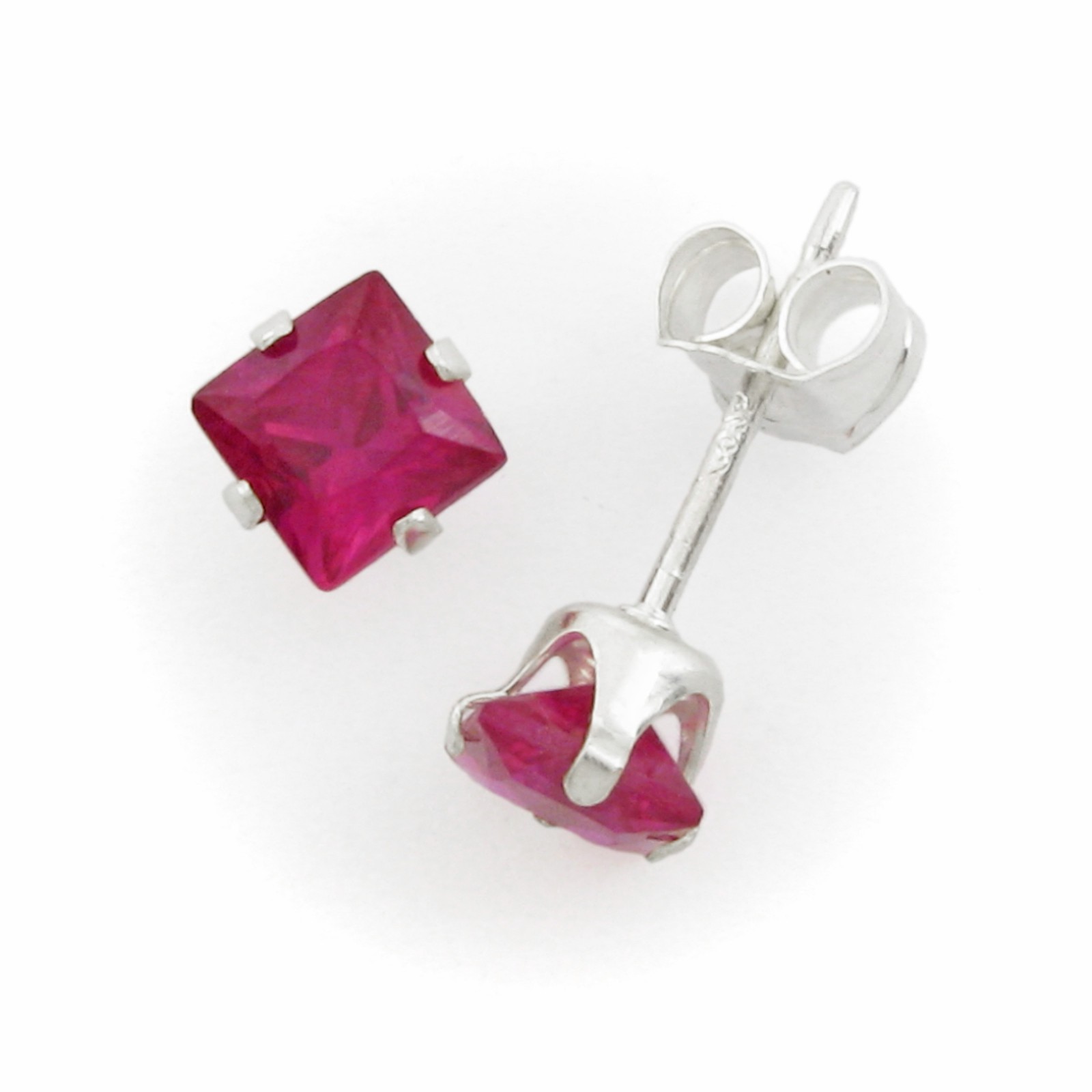 4mm Square Ruby Simulant Post Earrings – SOLID 925 Sterling Silver