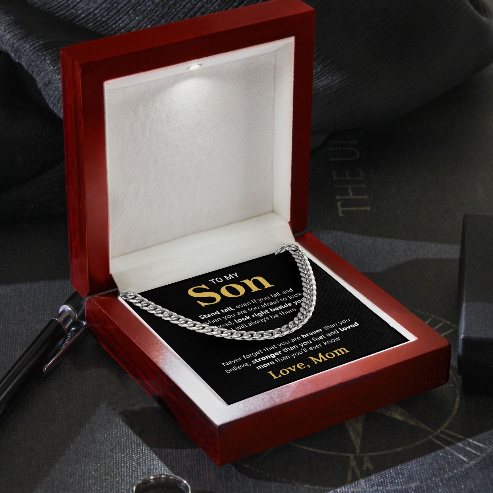 To My Son from Mom Necklace Cuban Link Chain, Mother and Son Encourage Bday Gift