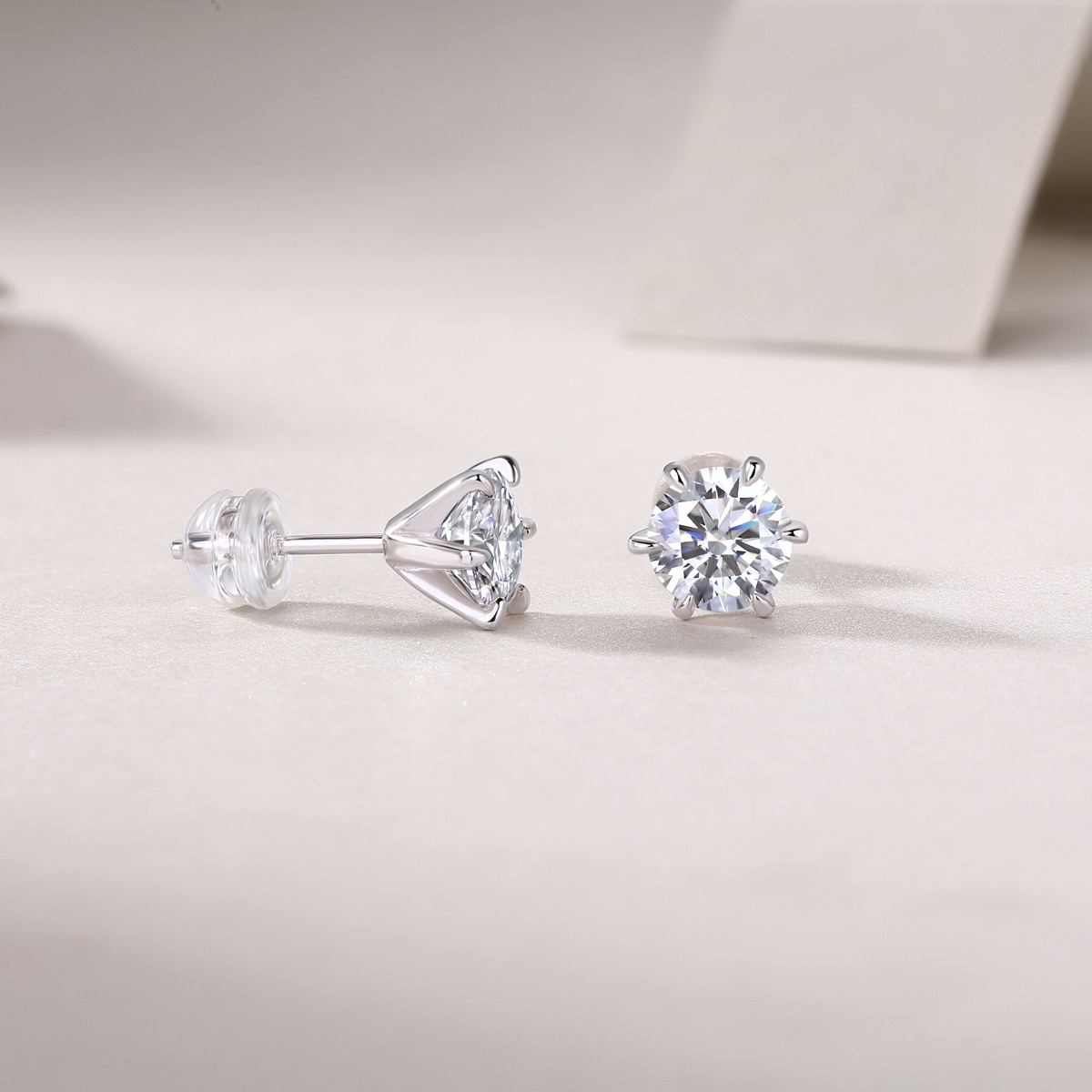 Elegant Six-Claw Sparkling Stud Earrings | Simulated Diamond Look | Silver-Tone