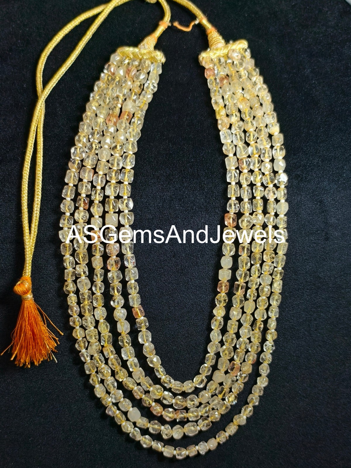 Natural Golden Rutile Gemstone Square Cube Beads Handmade Necklace Size 4-5mm