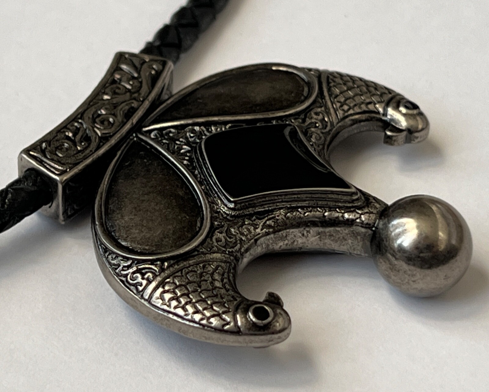 NIB Saint Laurent YSL Victorian Moon Black Braid Leather Pendant Necklace $1295
