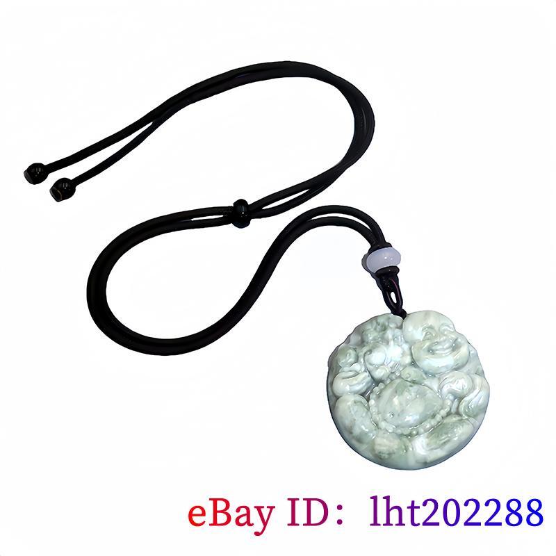 Green Natural Real Jade Maitreya Buddha Pendant Necklace Chinese Fashion
