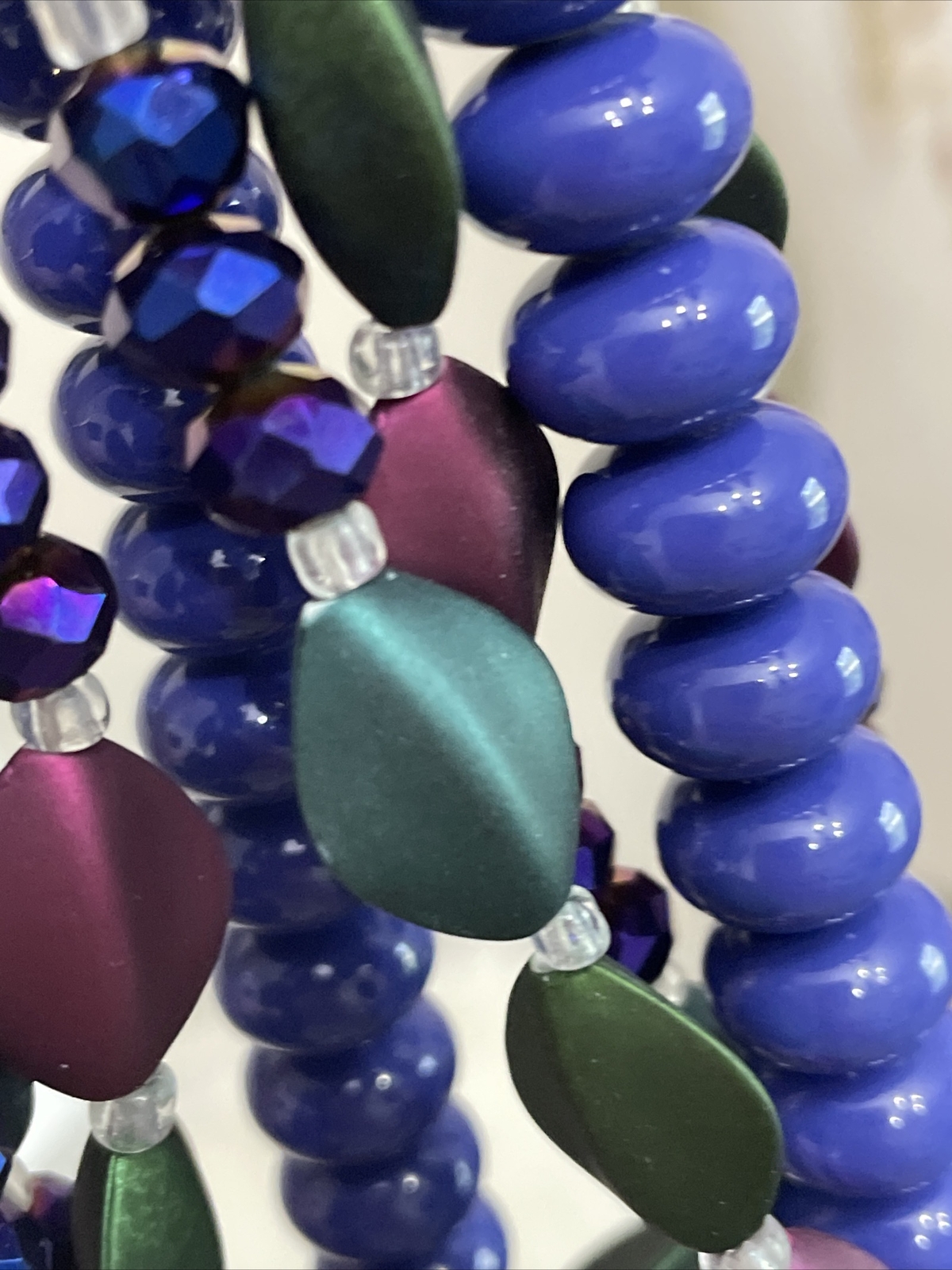 Lot Vintage Bead Necklaces Blue Purple Strands 18” – 28” Peacock Brilliance