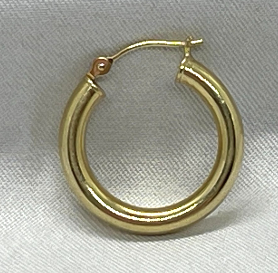 14k Gold Hinged Hoop Earring Replacement Single 4mm Thick 3/4 Inch 0.6 Grams
