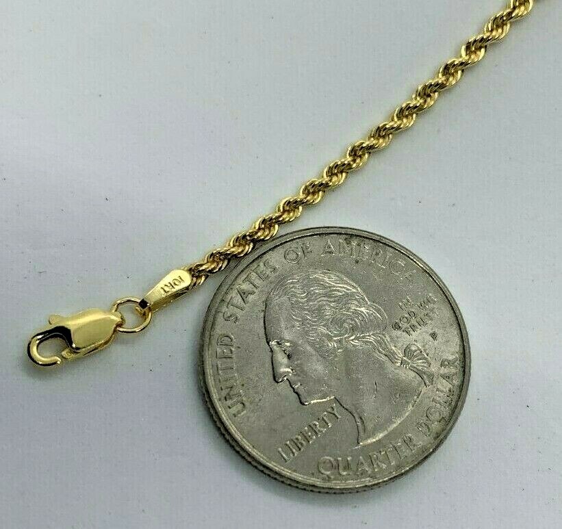 10K Gold Rope Chain Necklace Lazer Cut Men’s Women’s 2.2mm – 4mm 16″ to 30″