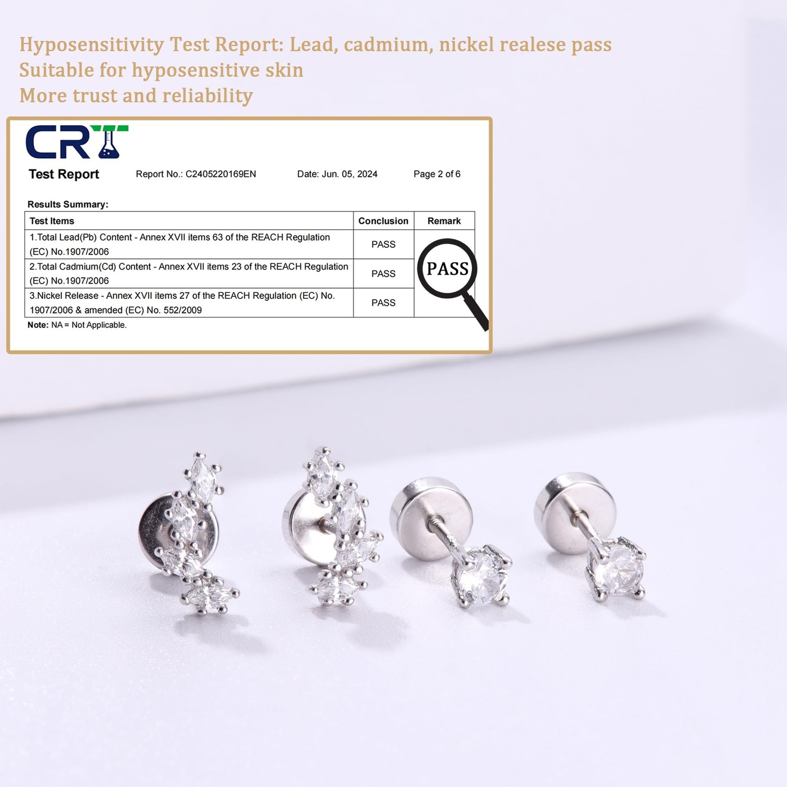 2 Pairs 925 Sterling Silver Flat Back Earrings for Women Dainty Gold CZ Flatb…