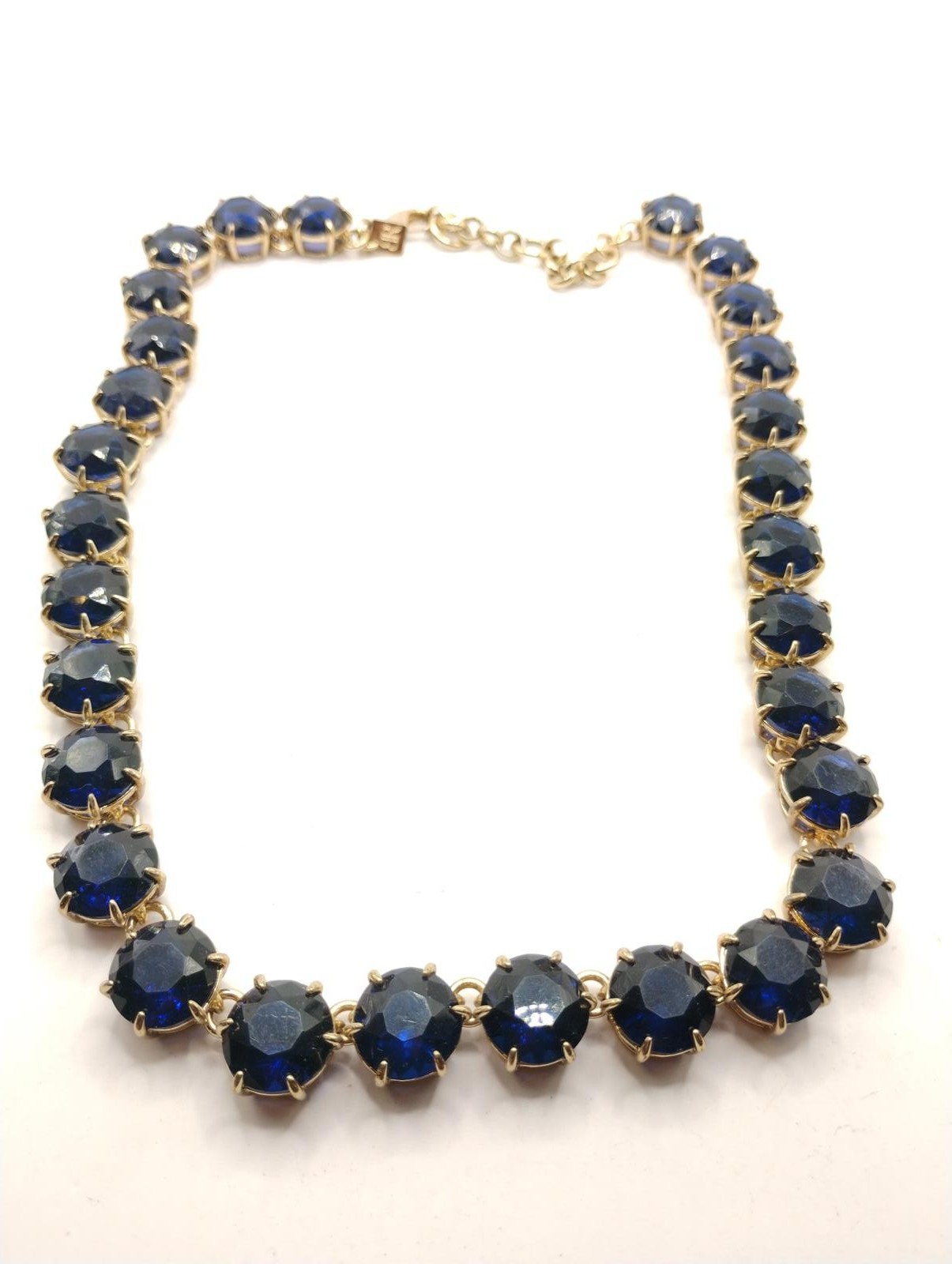 BR Banana Republic 18″ Gold-Tone Necklace Blue Faceted Faux Sapphire Stones
