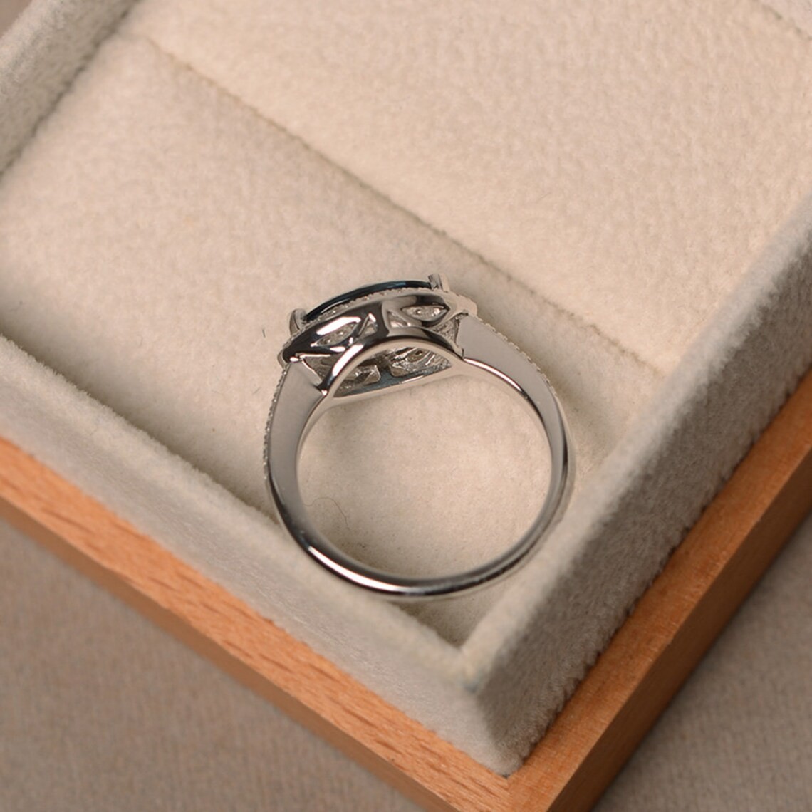 2CT Blue Topaz Dainty Art Deco 925 Silver Plated Halo Ring Birthday Gift
