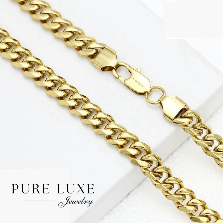24″ Men’s Stainless Steel 10mm Miami Cuban Curb Chain Gold plated Unisex.Box