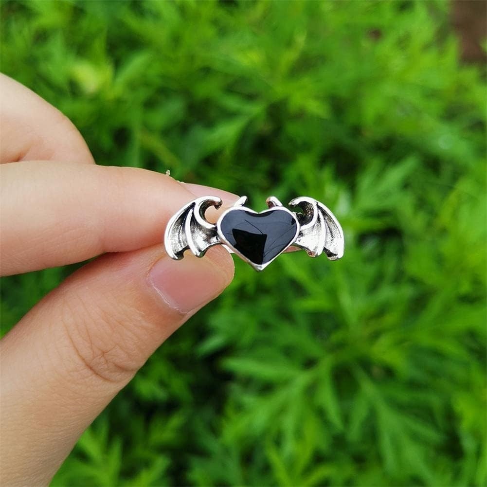 Gothic Vampire Bat Heart Wing Ring Halloween Angel Devil Wings Open Ring Punk…