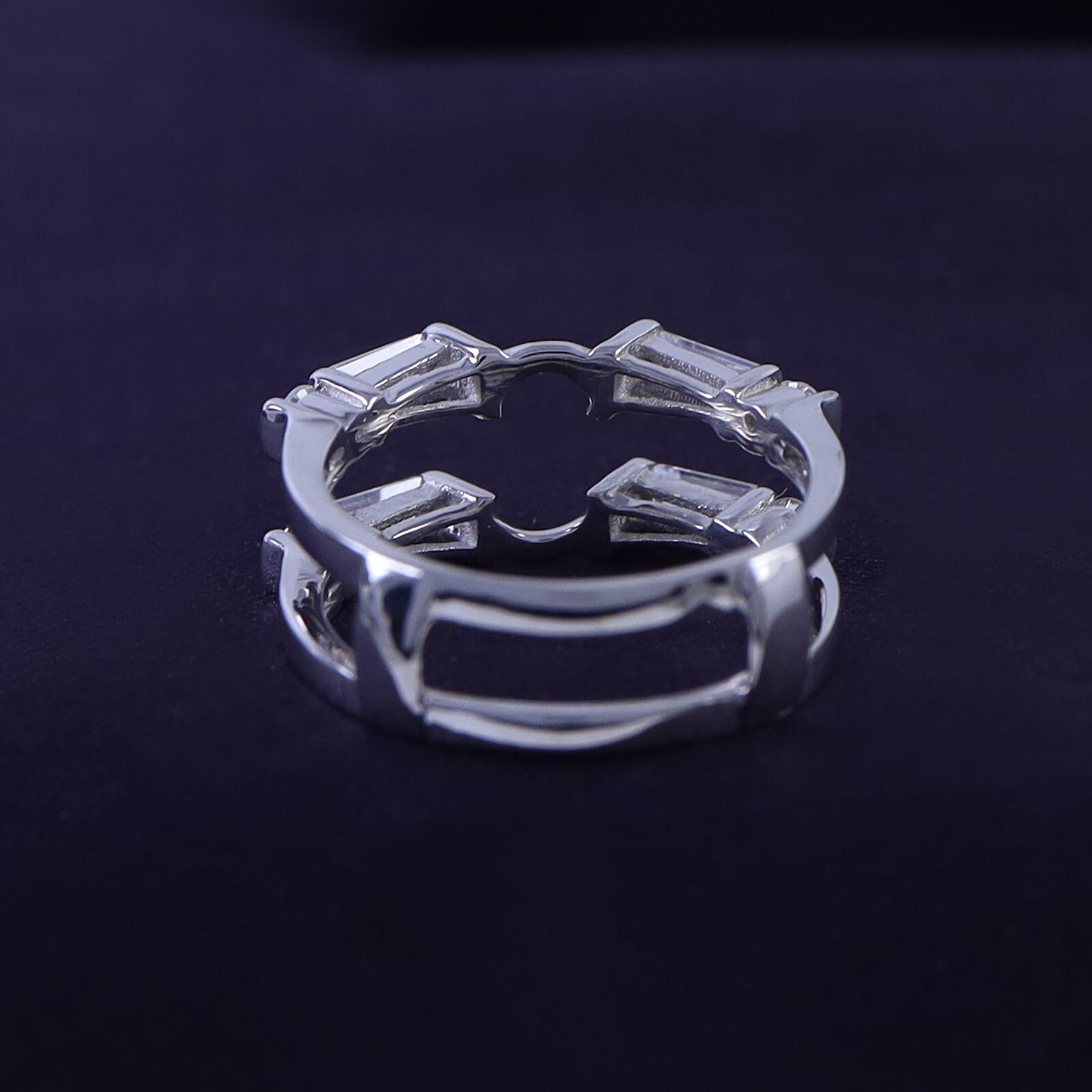 Enhancer Guard Ring Simulated Diamond Baguette & Round 14K White Gold Plated