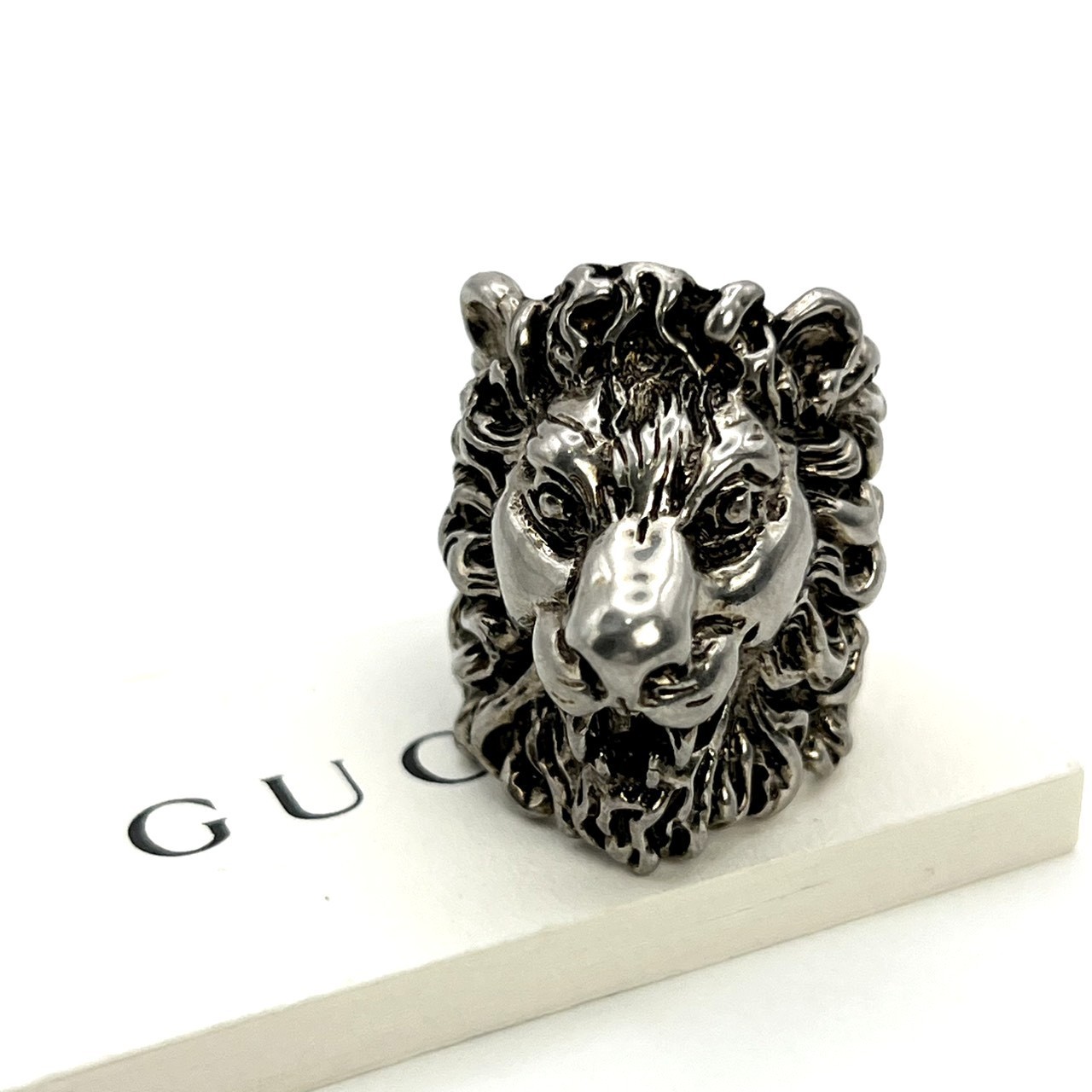 Gucci Lion Head Motif Ring Silver Tone Authentic Japan Size US 8