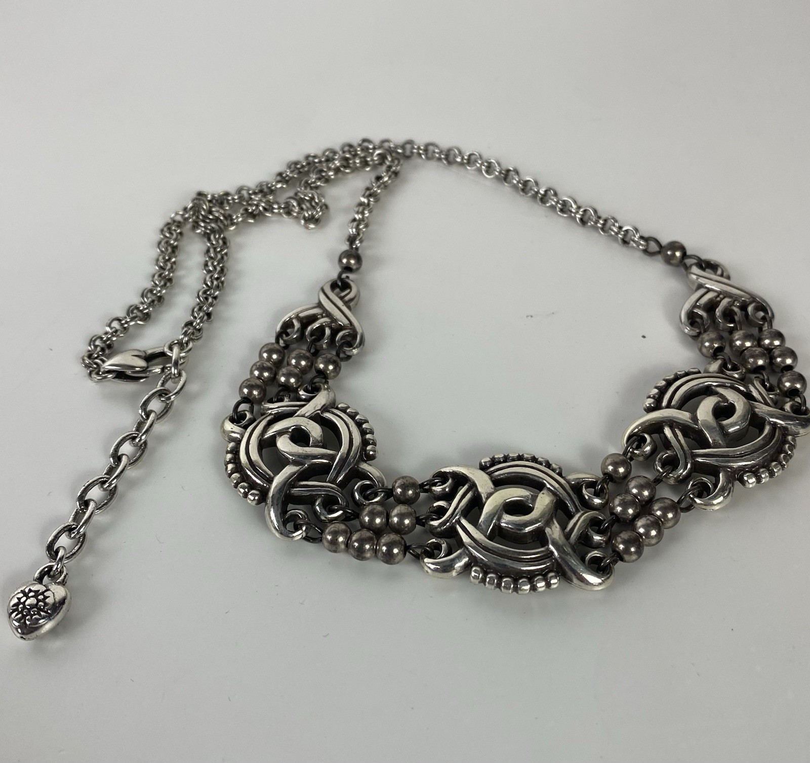 Brighton Rosarita Bib Choker Necklace Ornate Scrollwork Openwork Silver Tone 20”