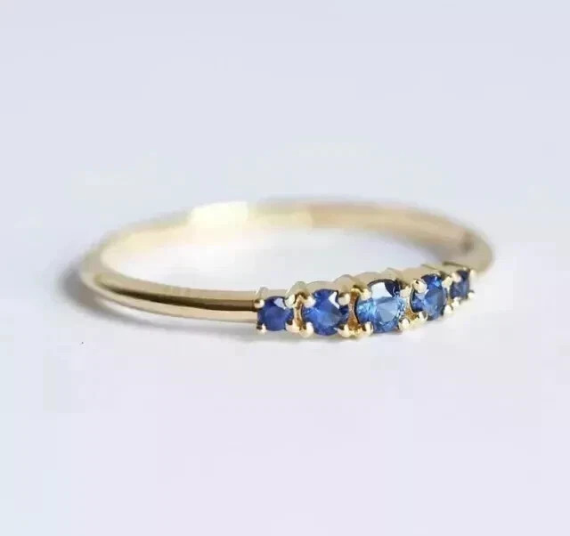 Simulated Blue Sapphire 2Ct Round Cut Wedding Band Ring 14K Yellow Gold Plated