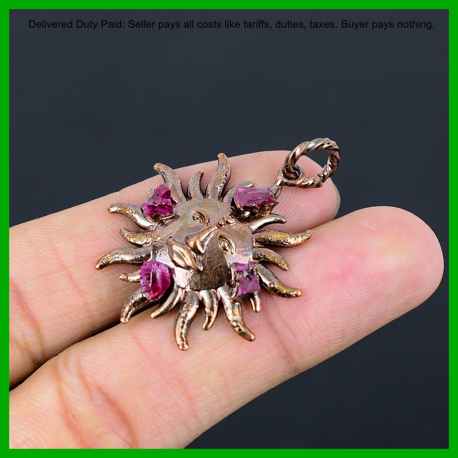 Copper Pink Tourmaline Rough Stone Electroformed And Sun Wife Pendant Jewelry
