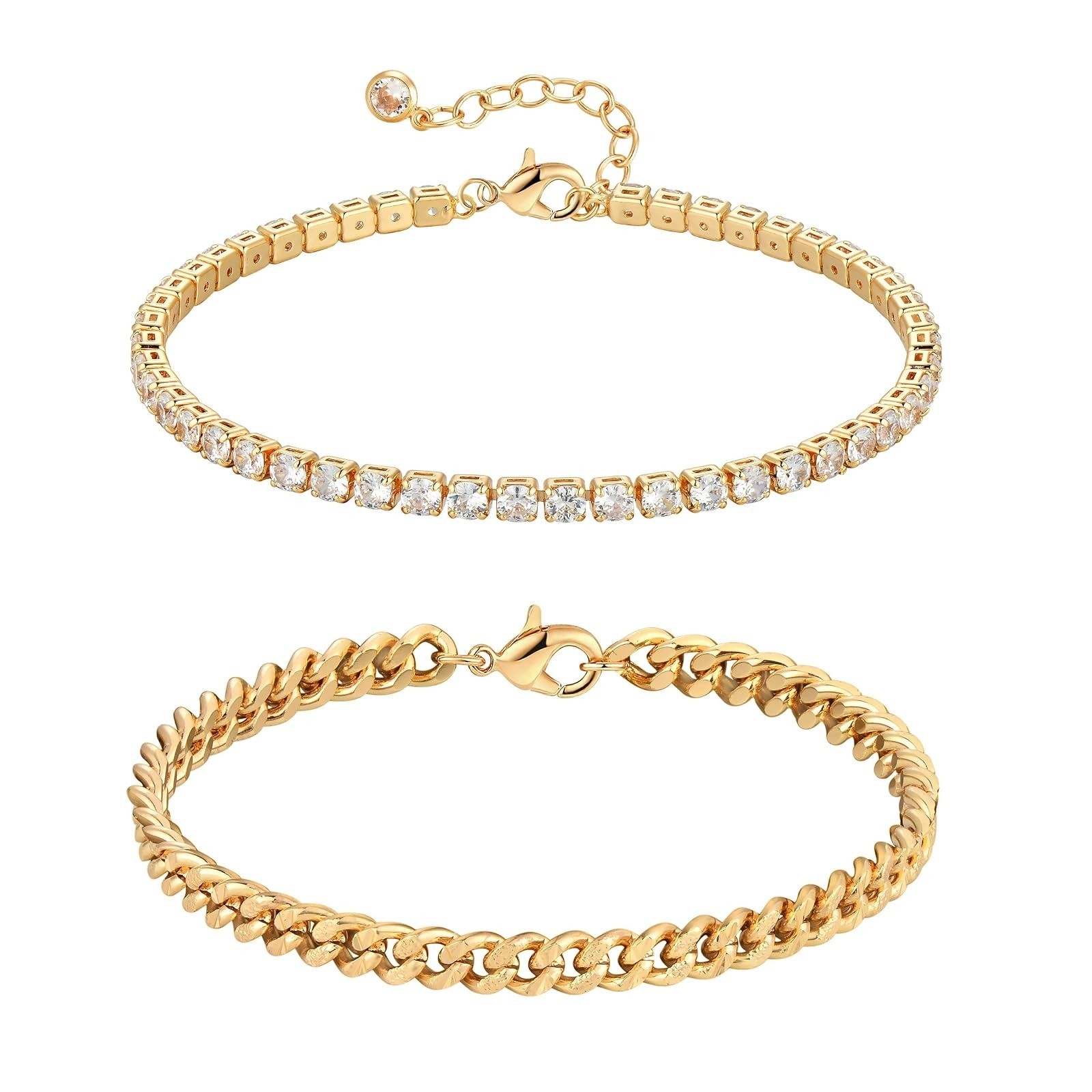 14K Gold Filled Layered Bracelets Set for Women – Trendy Minimalist Jewelry