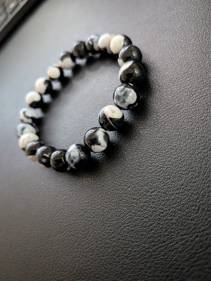 Black & White Beaded Stretch Bracelet Like Orca Agate Beads Read Description