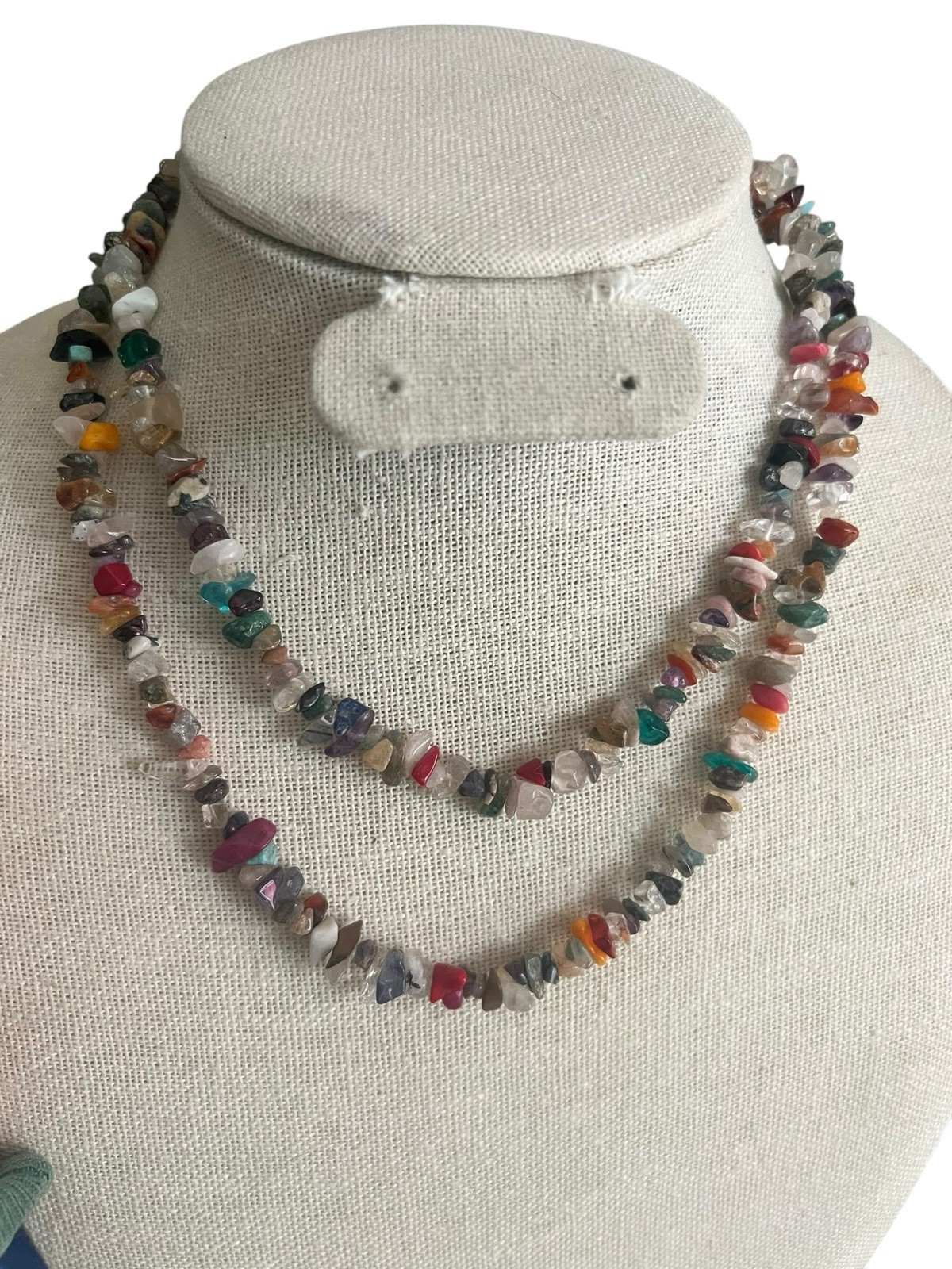 VIBRANT MULTI-COLORED IRREGULAR CHIP-SHAPED NATURAL GEMSTONE BEAD NECKLACE 34”