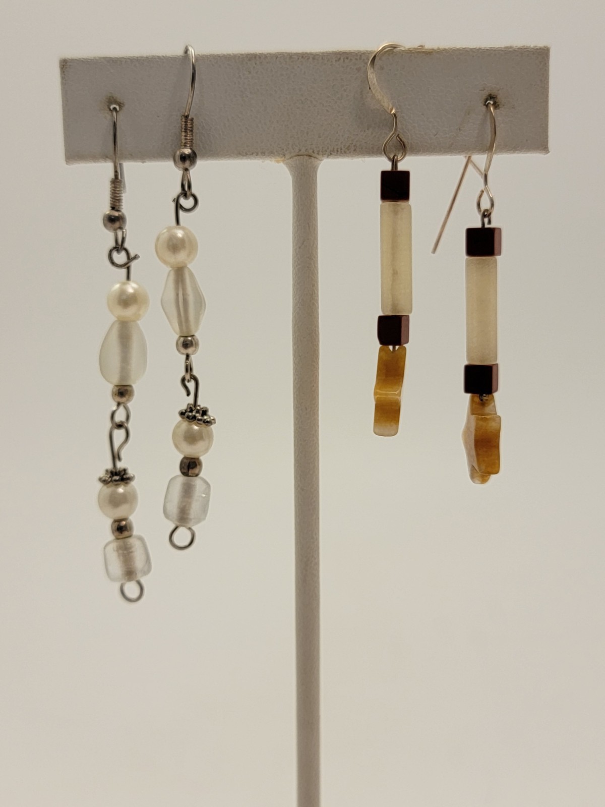 2 Pairs Of Beaded Dangle Earrings, 1 Set Marked 925