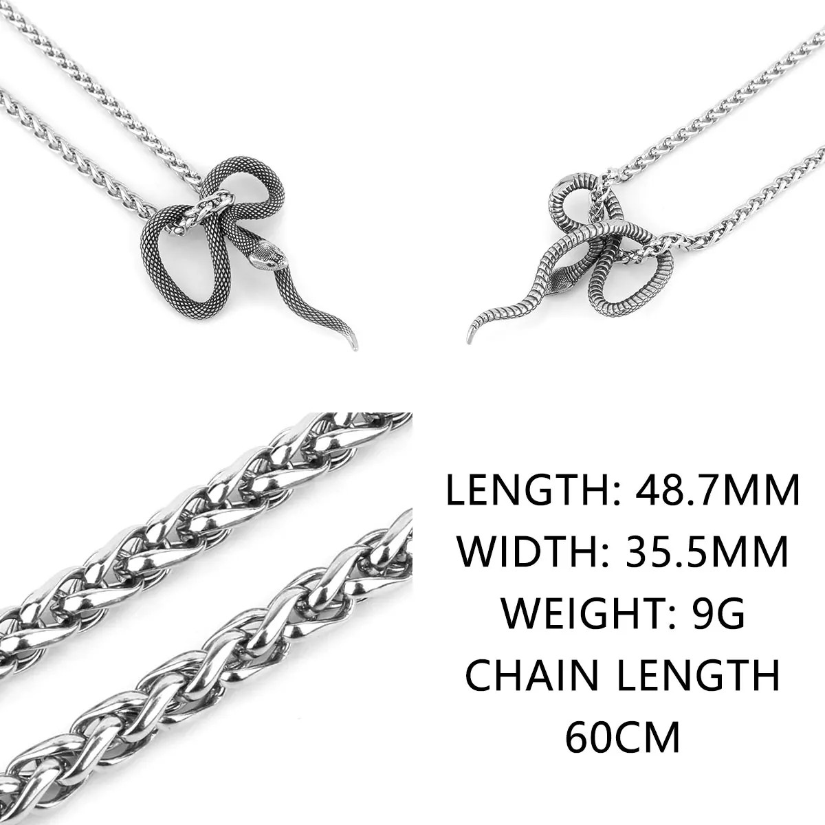 Stainless Steel Animal Snake Pendant Men Women Gothic Punk Hip Hop Handmade