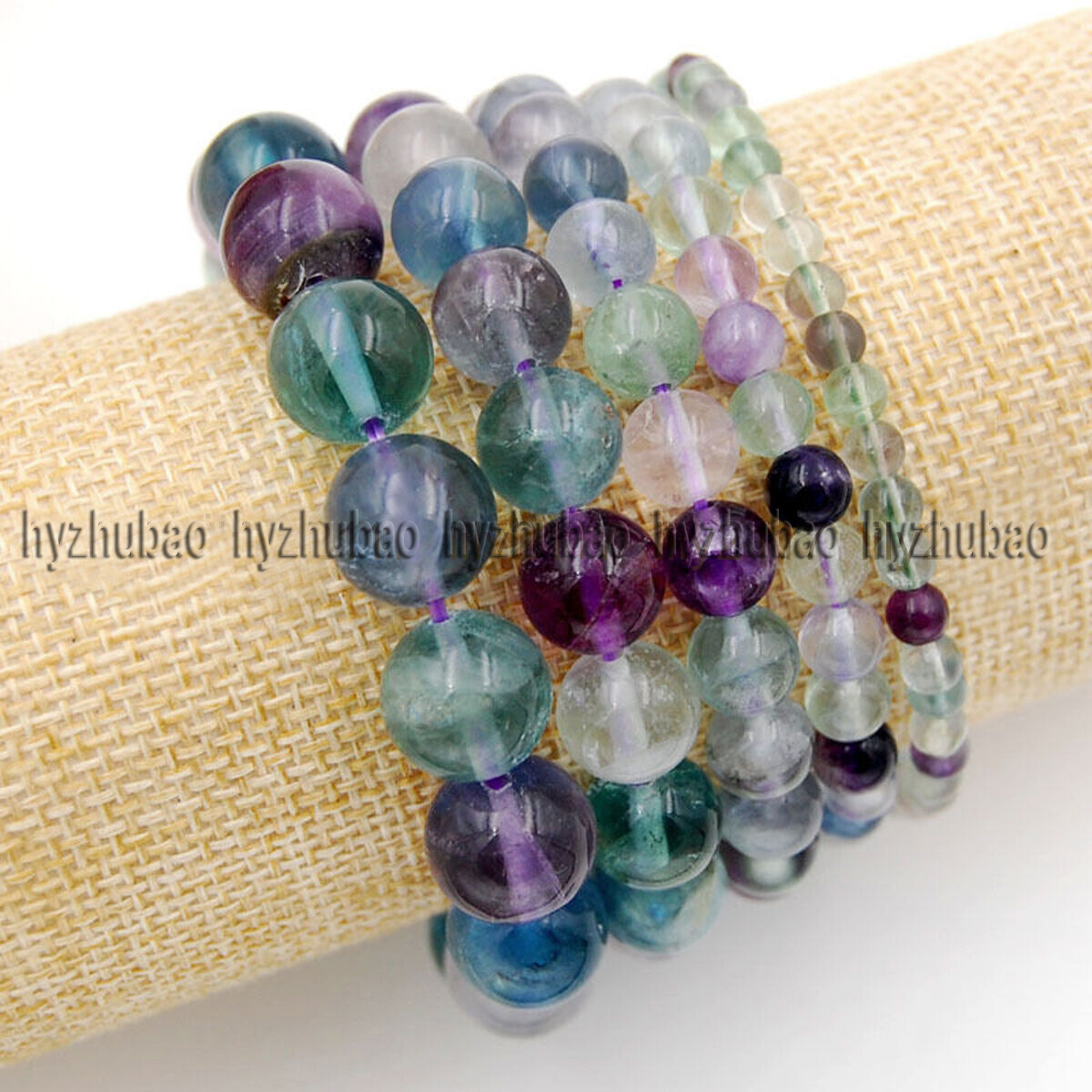 6″- 8.5″ 4/6/8/10/ 12mm Multicolor Fluorite Round Gems Beads Bangle Bracelet AAA