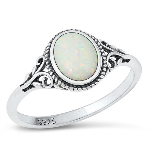925 Sterling Silver Filigree White Lab Opal Stone Ring Size 4 5 6 7 8 9 10 NEW