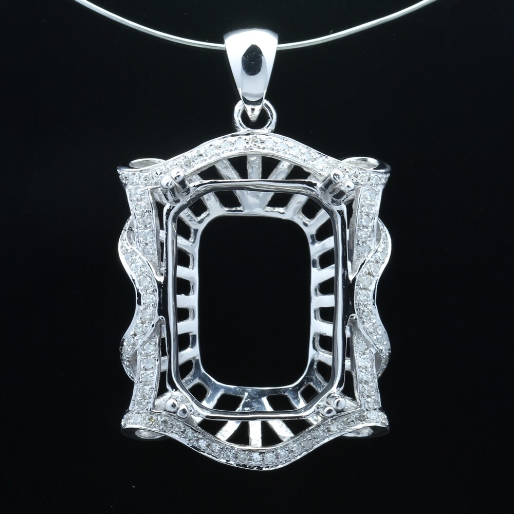 Emerald 12x17mm to 14x19mm Sterling Silver Natural Diamond Semi Mount Pendant