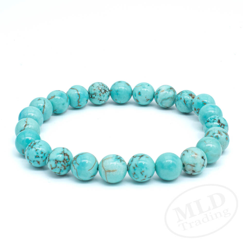High Grade Natural Blue Turquoise Stone Stretch Bracelet 7″ – 8mm Round Beads