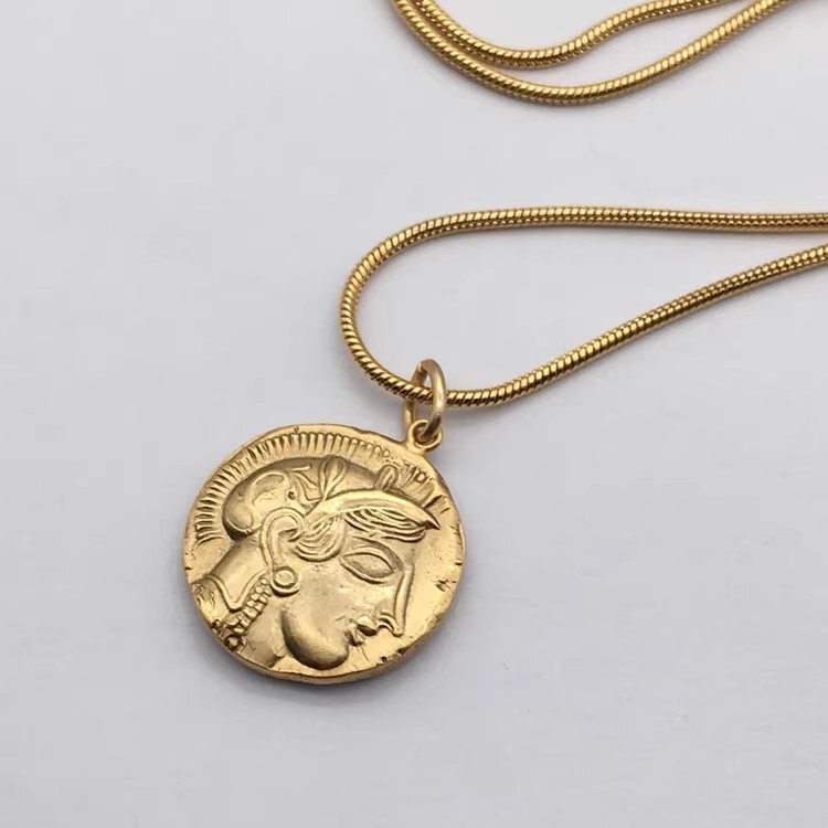 Wisdom Goddess / Owl Greece Replica coin Gold Pendant Necklace 20″