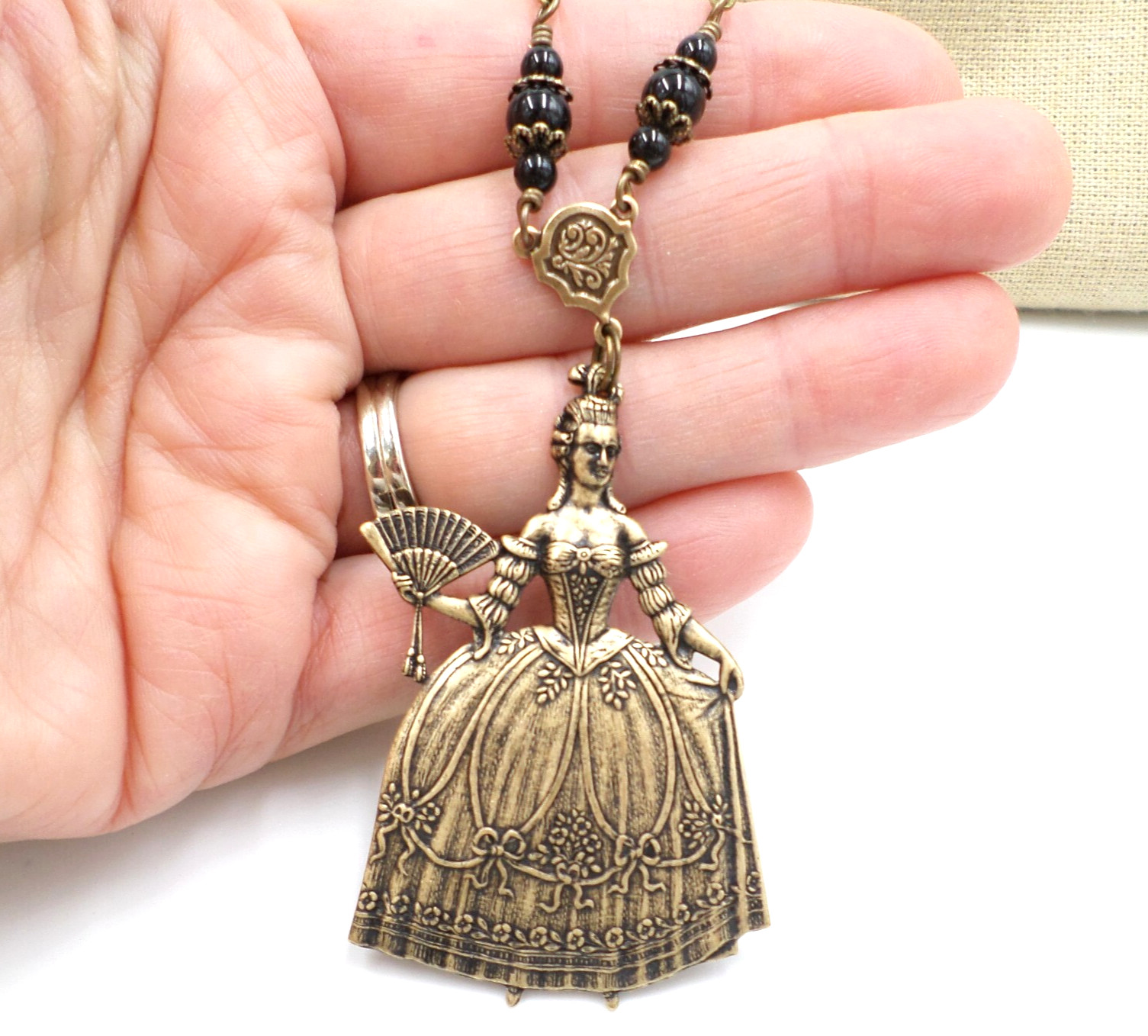 Marie Antoinette Necklace Victorian Lady Pendant Bronze Tone Gothic Jewelry