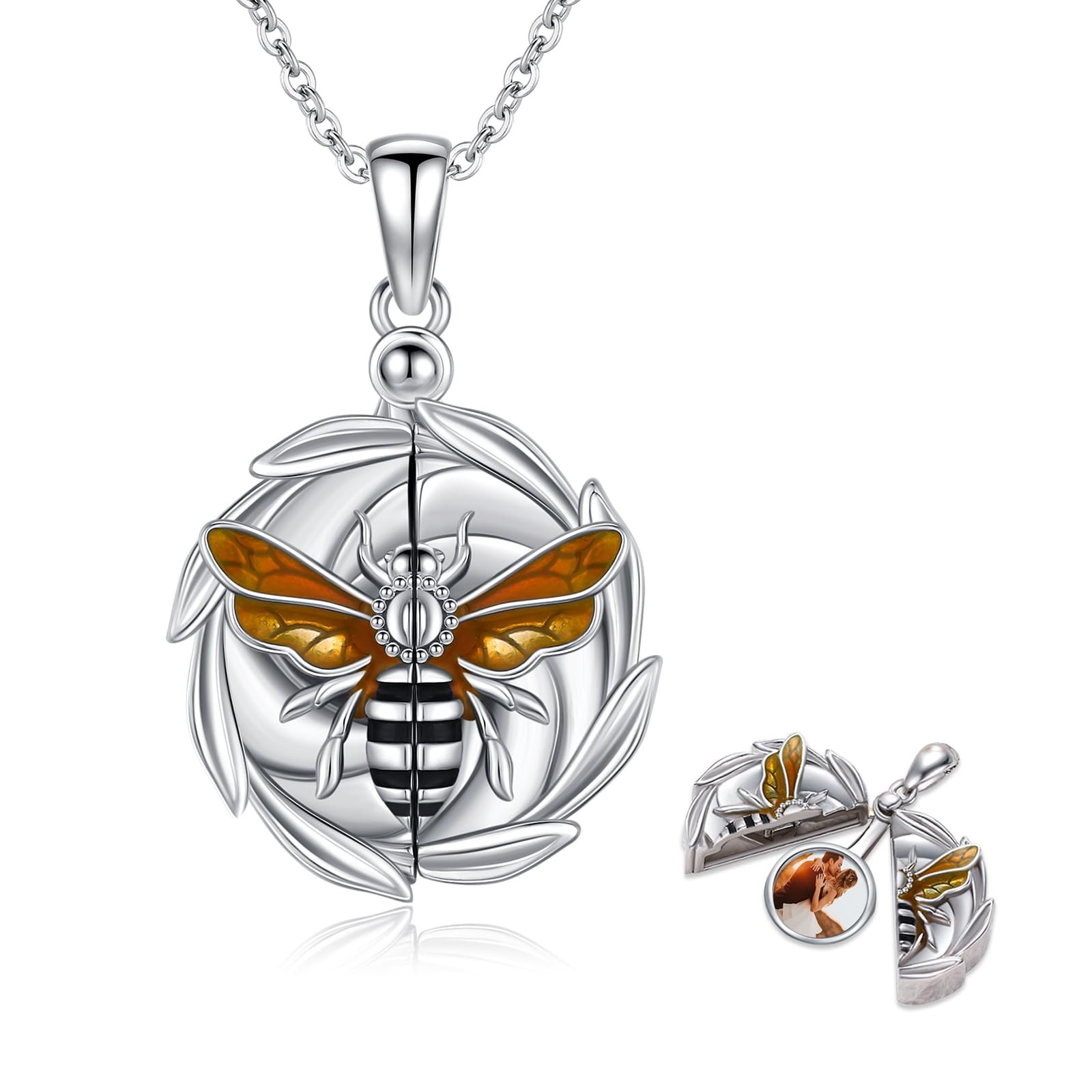 925 Sterling Silver Bee Locket Necklace for Women Memorial Custom Lockets