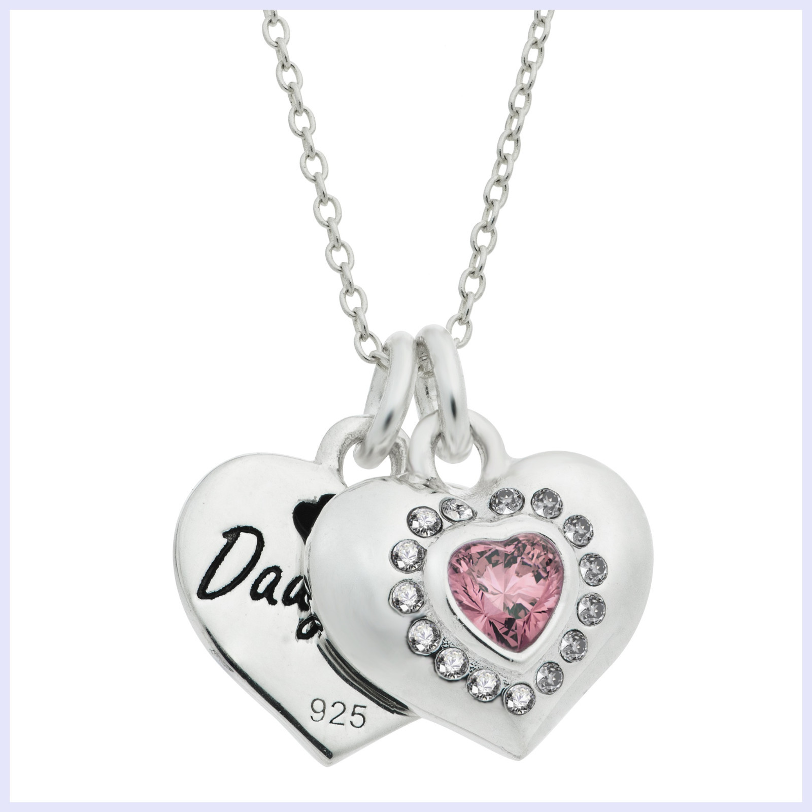 Sterling Silver Mom & Daughter Love Heart CZ Crystal Dangle Charm Chain Necklace