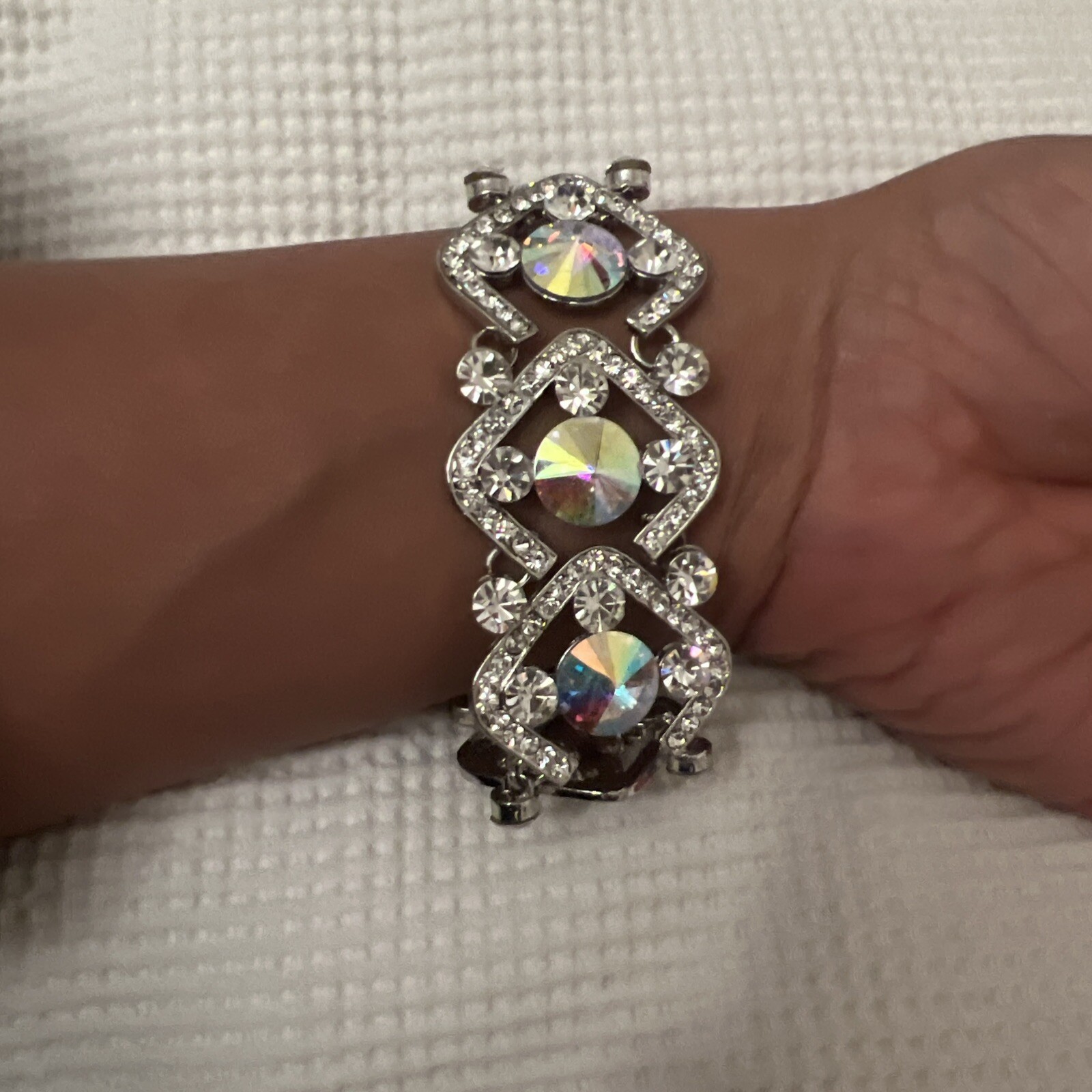 Beautiful Faux Diamanté Silver Multi Bracelet With Hook Fasten