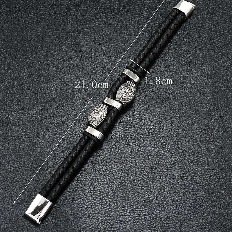 Men’s Black Leather Bracelet Multilayer Braided Rope Scripture Sun Vintage