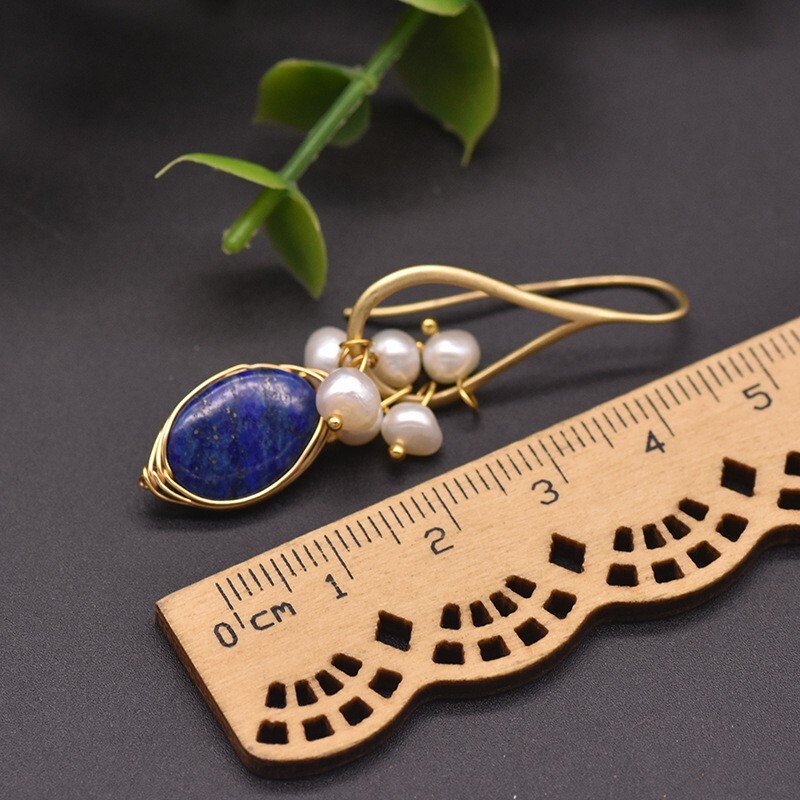 Freshwater Pearl Earrings Natural Gemstone Bohemian Dangle Drop 18K Gold Plated