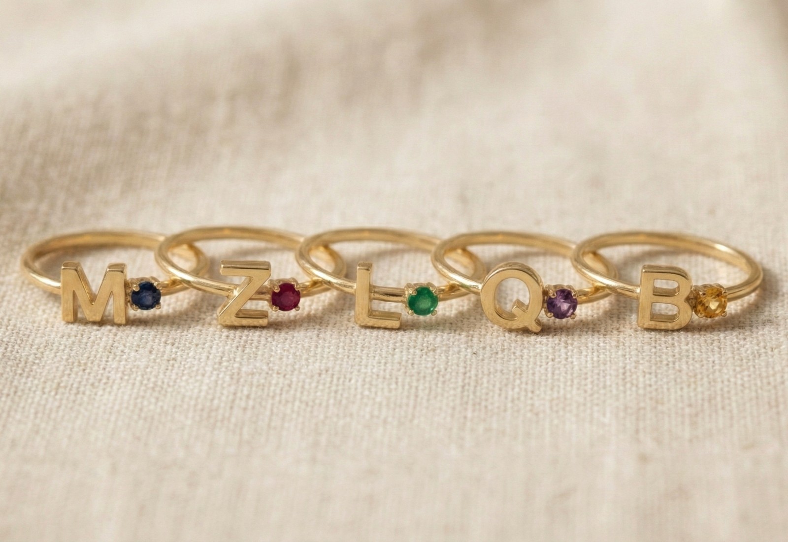 Gold Plated Lab-Created Gemstone Ring, 925 Silver Customised Name Ring For Gift