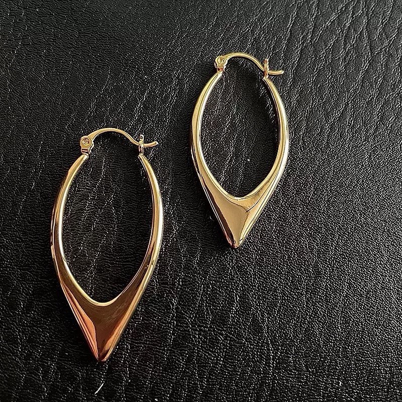 18K Gold Plated Marquise Hoop Earrings Minimalist Geometric Dangle Earrings A43