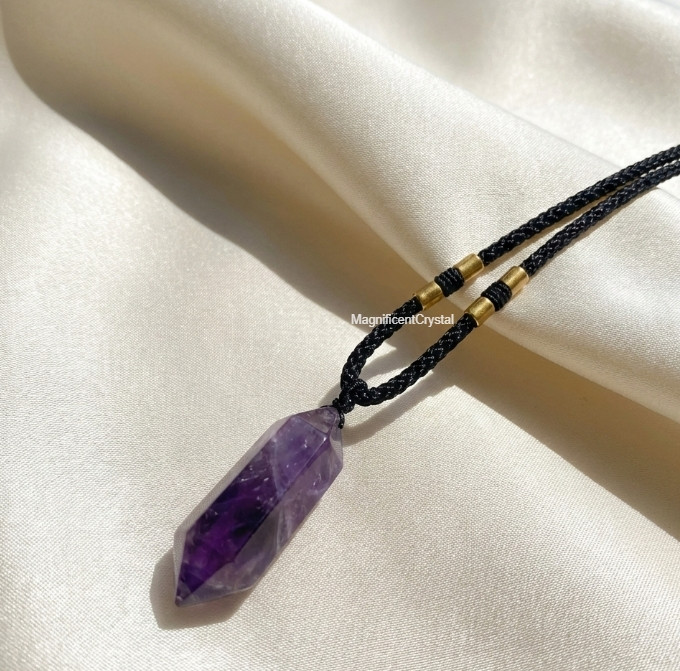 High Quality Chevron Amethyst Stone Pendant Necklace Purple Crystal Jewelry
