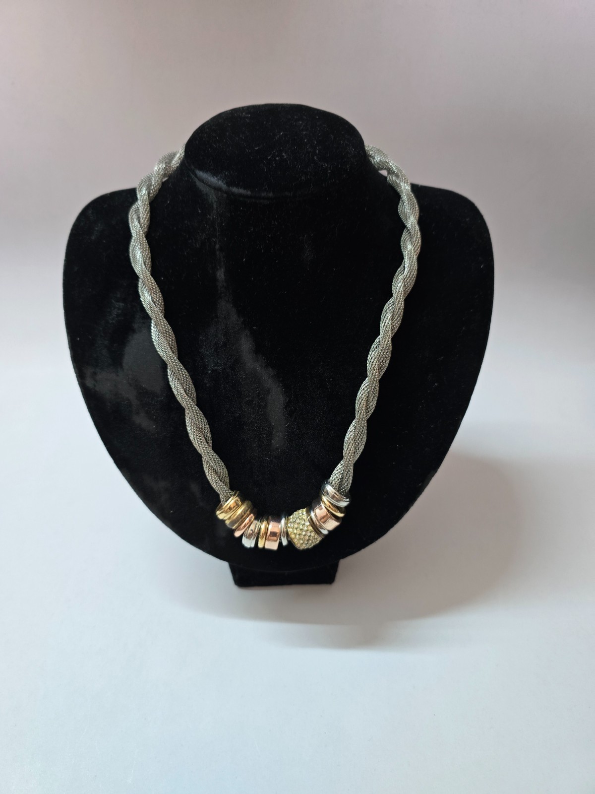 Elegant Mesh Necklace Crystal Bead Statement Necklace Silver Gold Tone