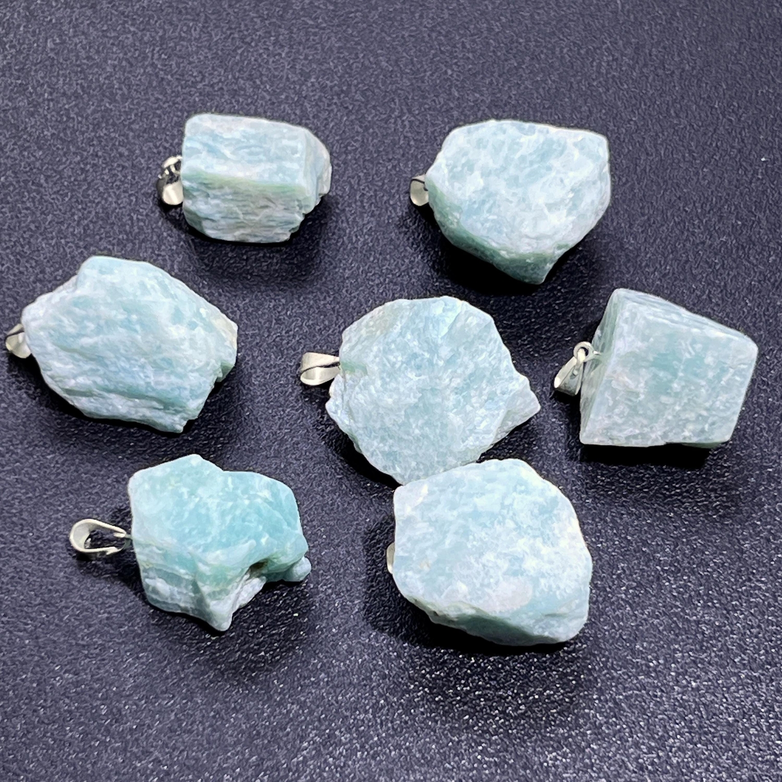 Amazonite Rough Raw Crystal Pendant (Silver Plated Bail) Gemstone Necklace