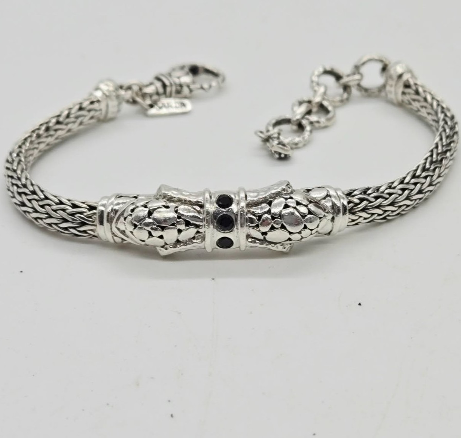 Sarda Wheat Bracelet Sterling Silver 925 Black Onyx Chunky Couture 8.5 in #JK