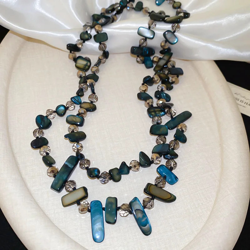 Bohemian Colorful Irregular Shell Beaded Necklaces for Women Retro Double-layer