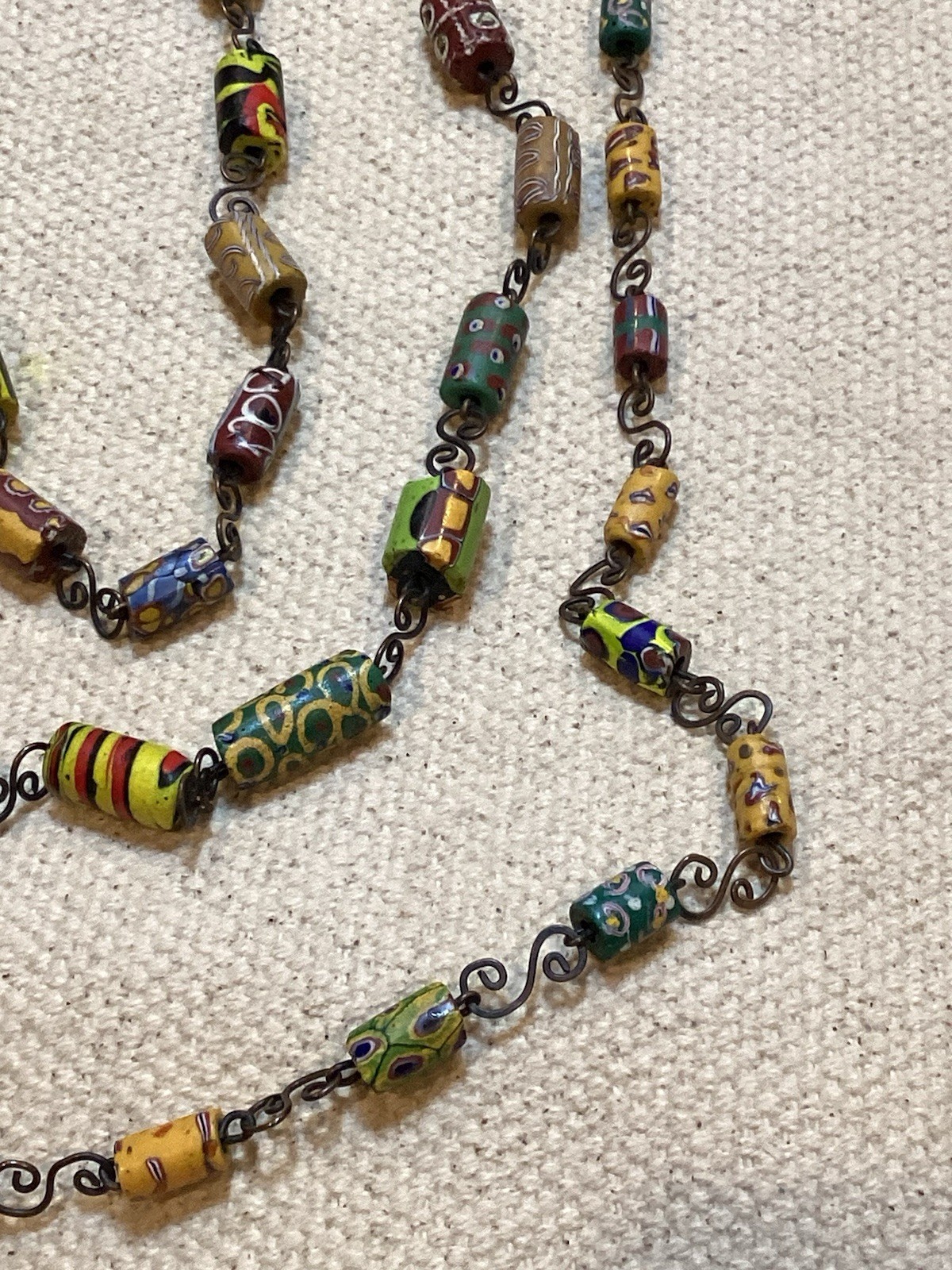 Vintage 70’s Venetian Glass Trade Beads Millefiori Style Fretwork Links Necklace