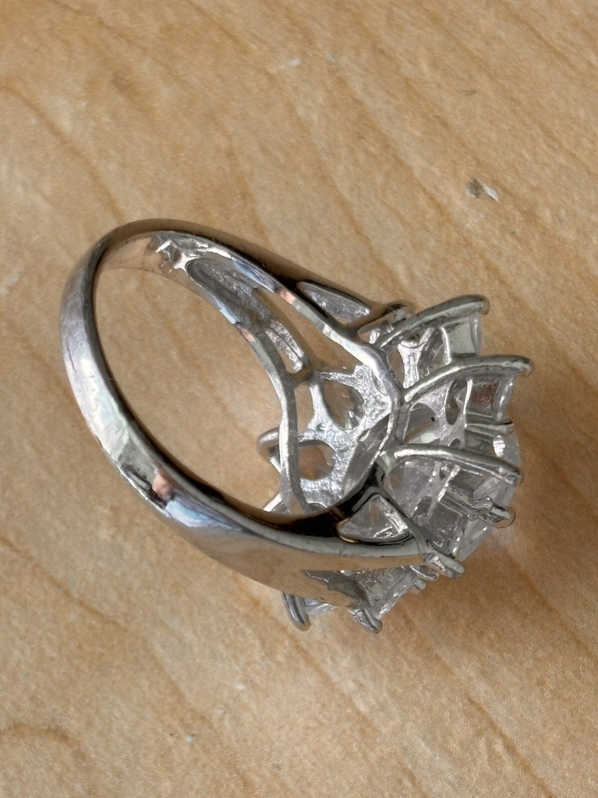 Cocktail Ring/ Rhinestones/ Silver Tone/ Size 8~ Very Good Used Condition