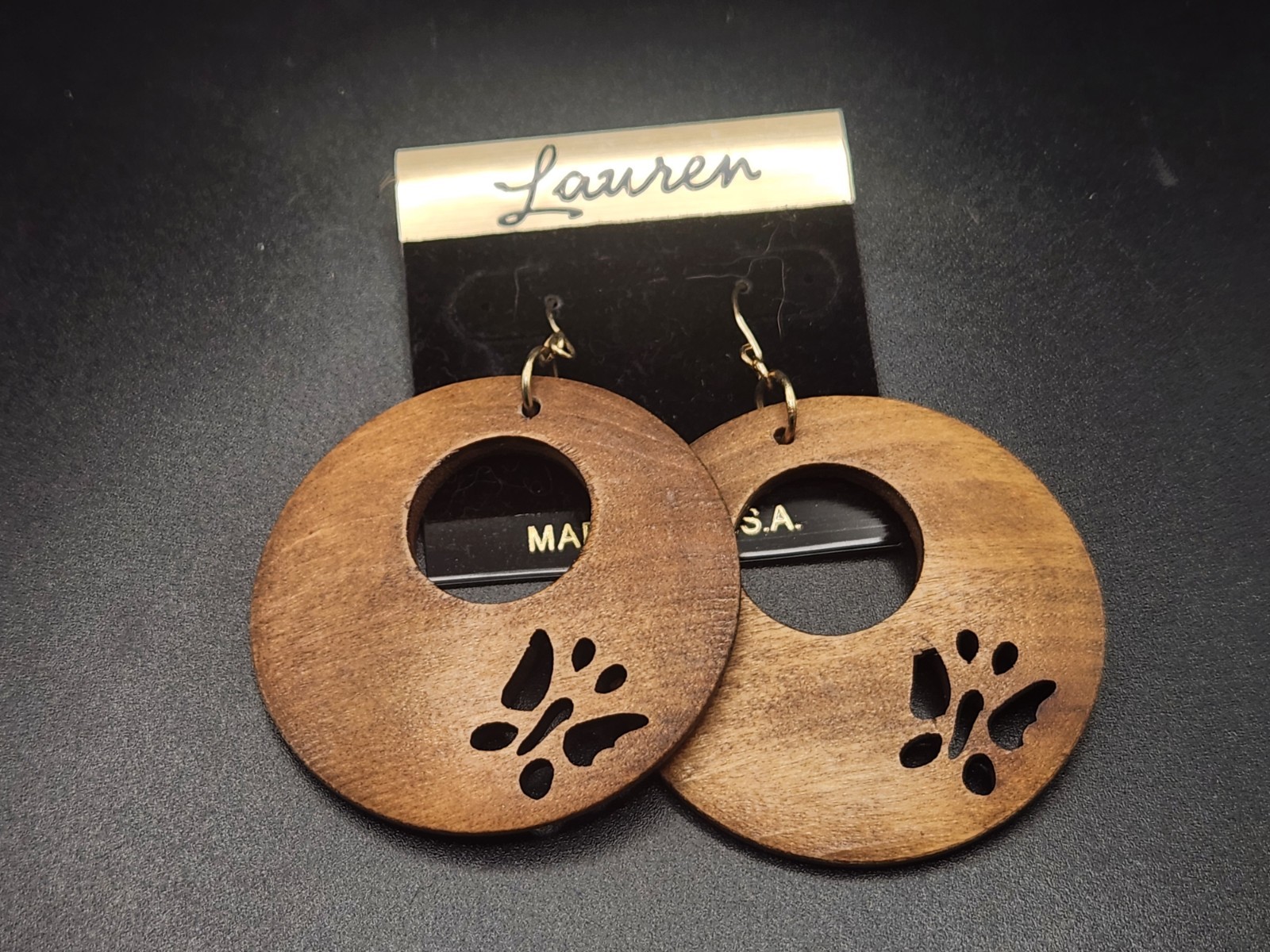 #0056 – Lauren Ralph Lauren Wooden Butterfly Cutout Hoop Dangle Earrings NWT…
