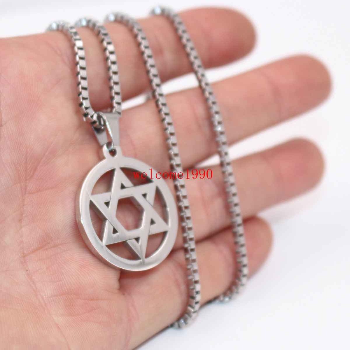 Silver/Gold color Stainless steel star of David Pendant Box Chain Necklace Men