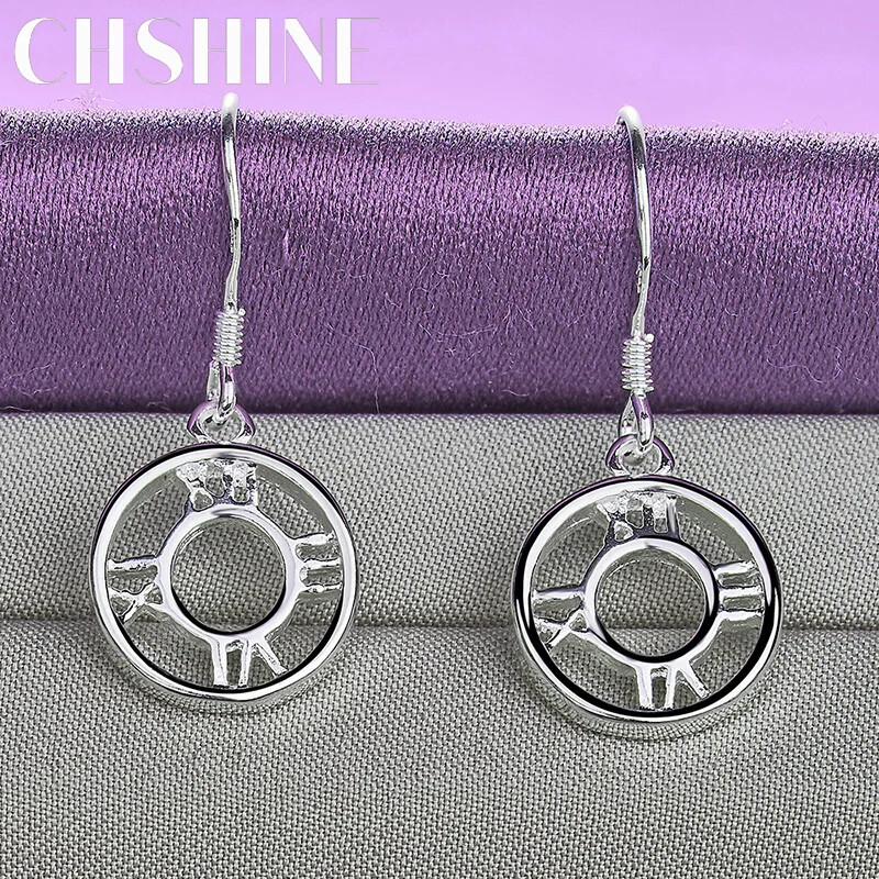 CHSHINE 925 Sterling Silver Round Roman Numerals Earrings Fashion Charm Jewelry