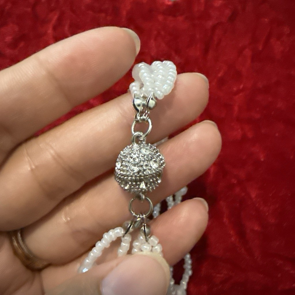 Multi-Strand White Clear Round Glass Bead Bracelet Silver Tone Box Clasp