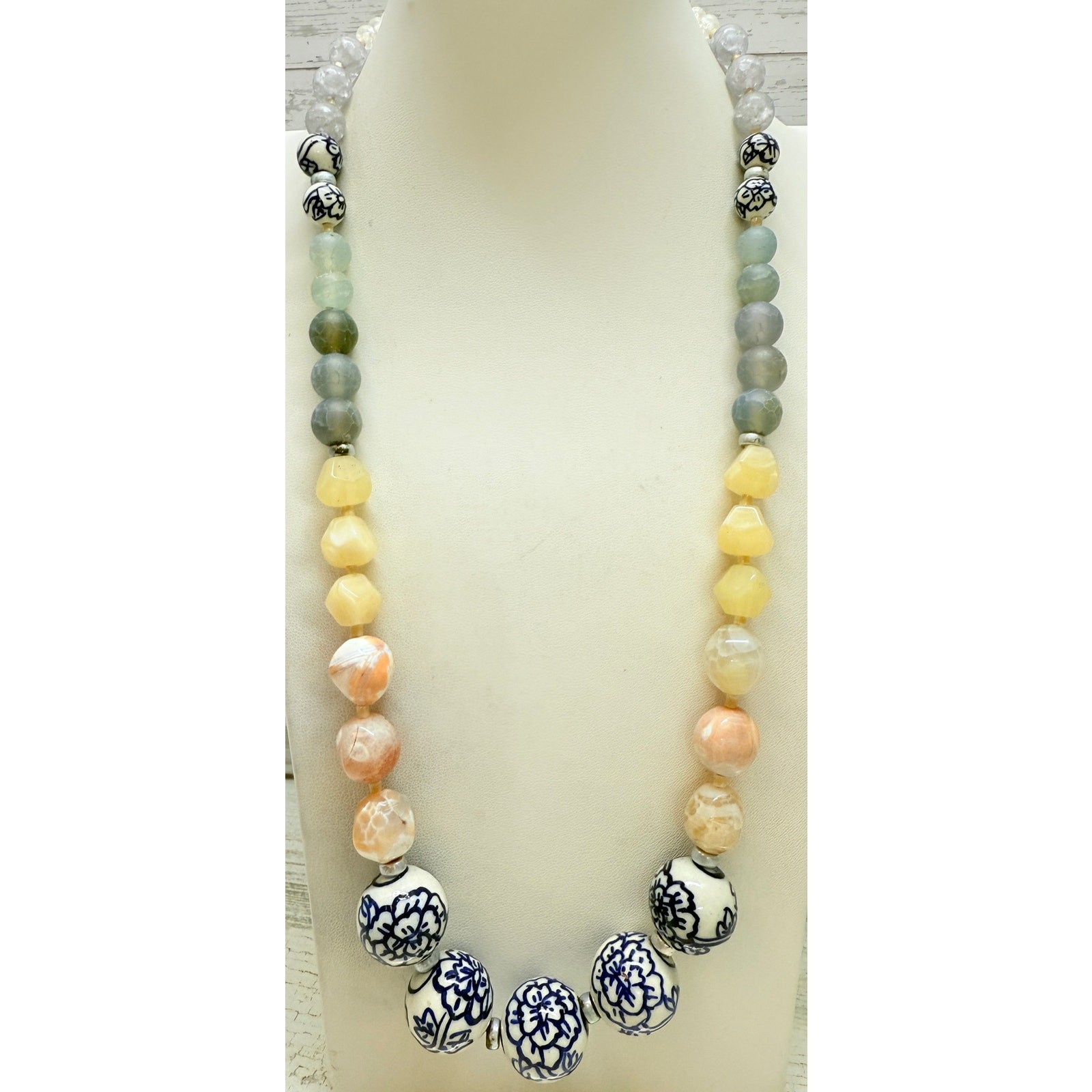 J. Jill Ceramic & Semi-Precious Stone Bead Adjustable Necklace