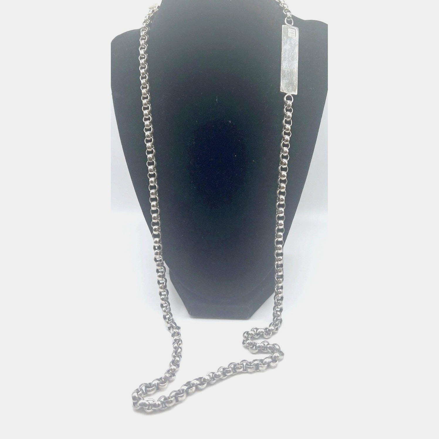 Calvin Klein Silver Tone 32″ Long Layering Bold Chunky Chain Necklace CK Bar